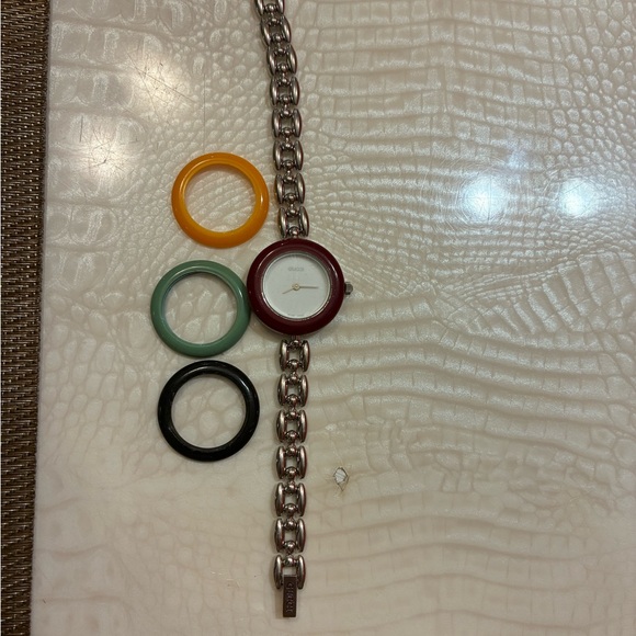 Gucci Women's Watch with Red Bezel and Silver Band - Picture 1 of 11